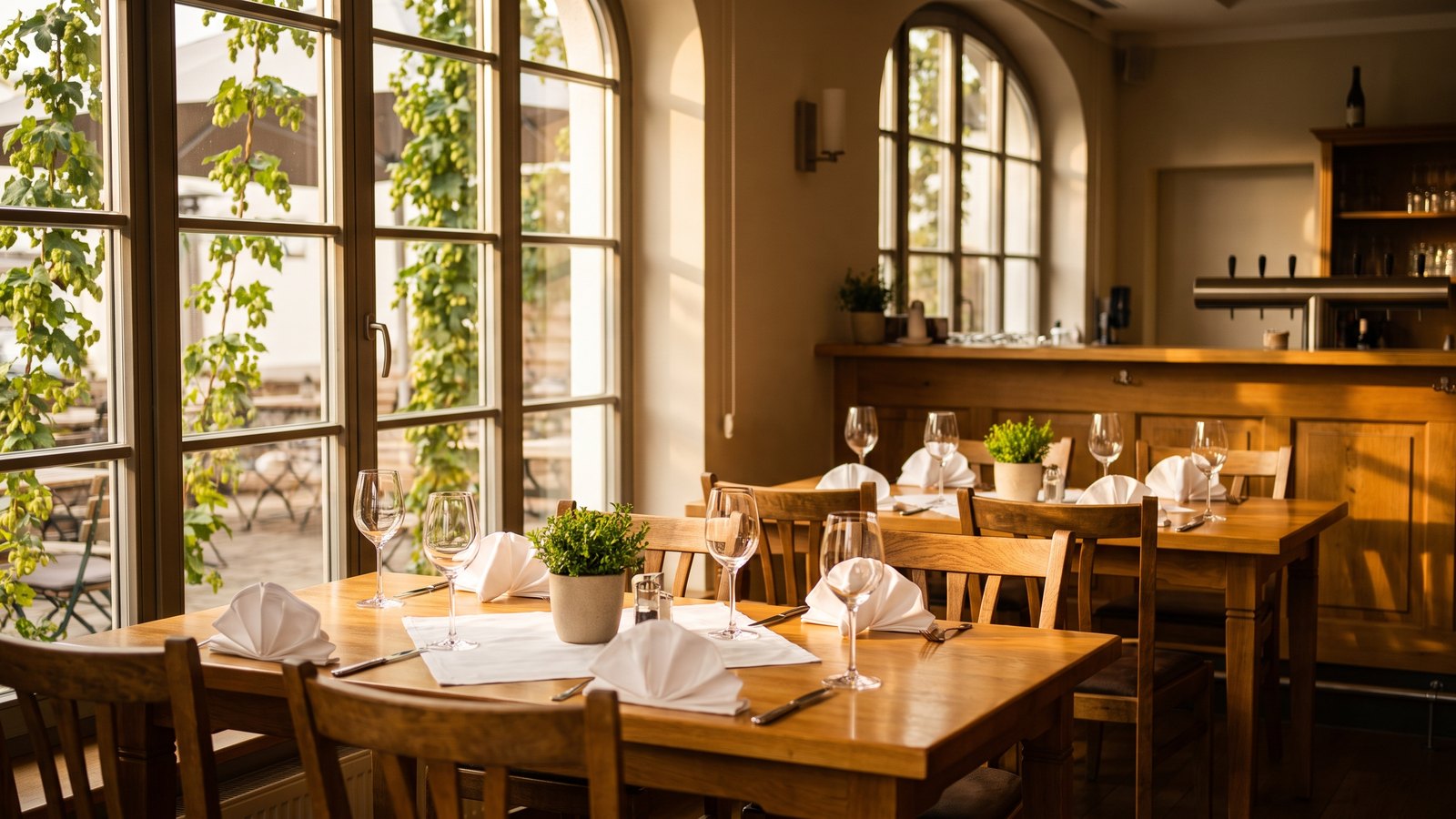 Elegant gedecktes Restaurant kurz vor der Öffnung